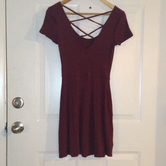 Hollister Red Skater Dress Small Ribbed Strappy Short Sleeve Circle Skirt - Picture 4 of 7